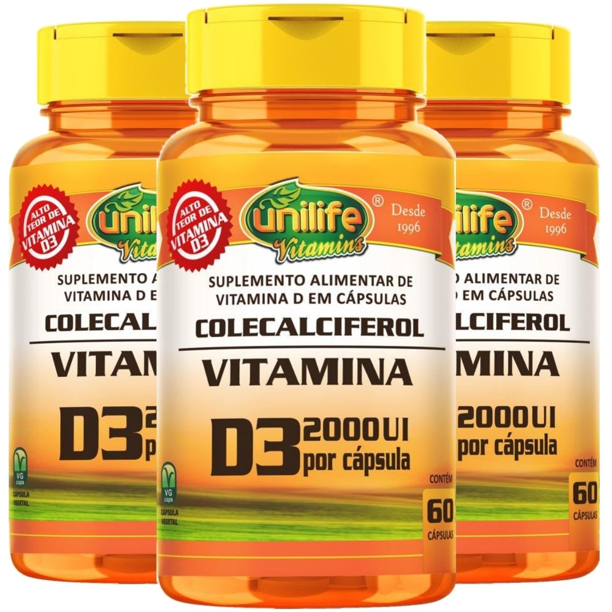 3x Vitamina D3 Colecalciferol 60 Cáps Unilife