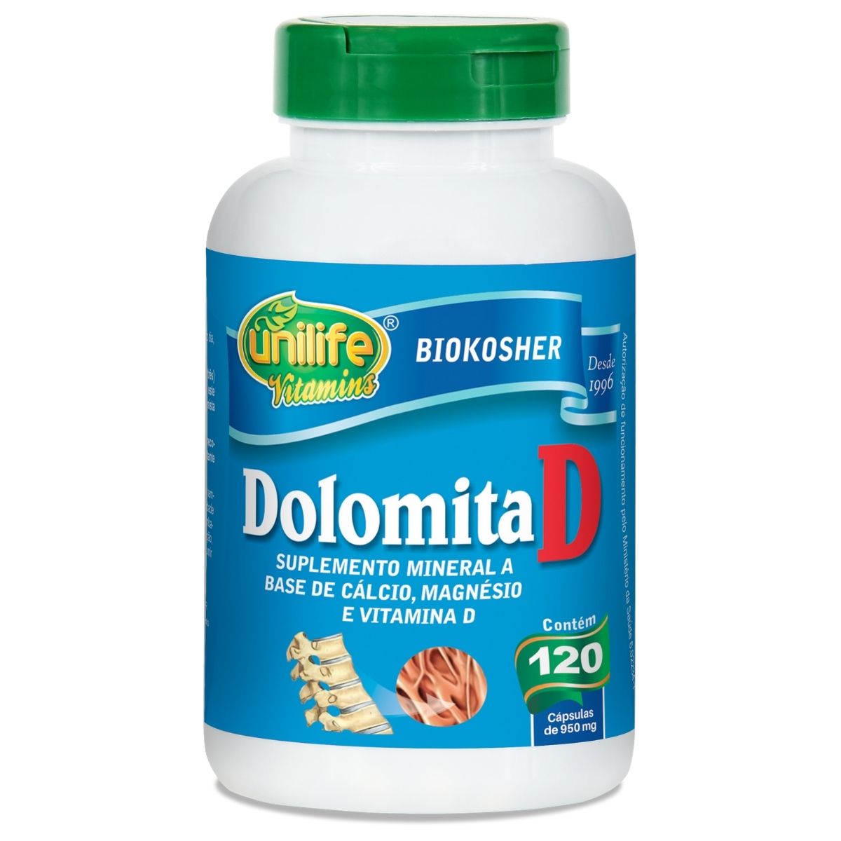 Dolomita D - Cálcio, Magnésio e Vitamina D3 120 Cápsulas - Unilife