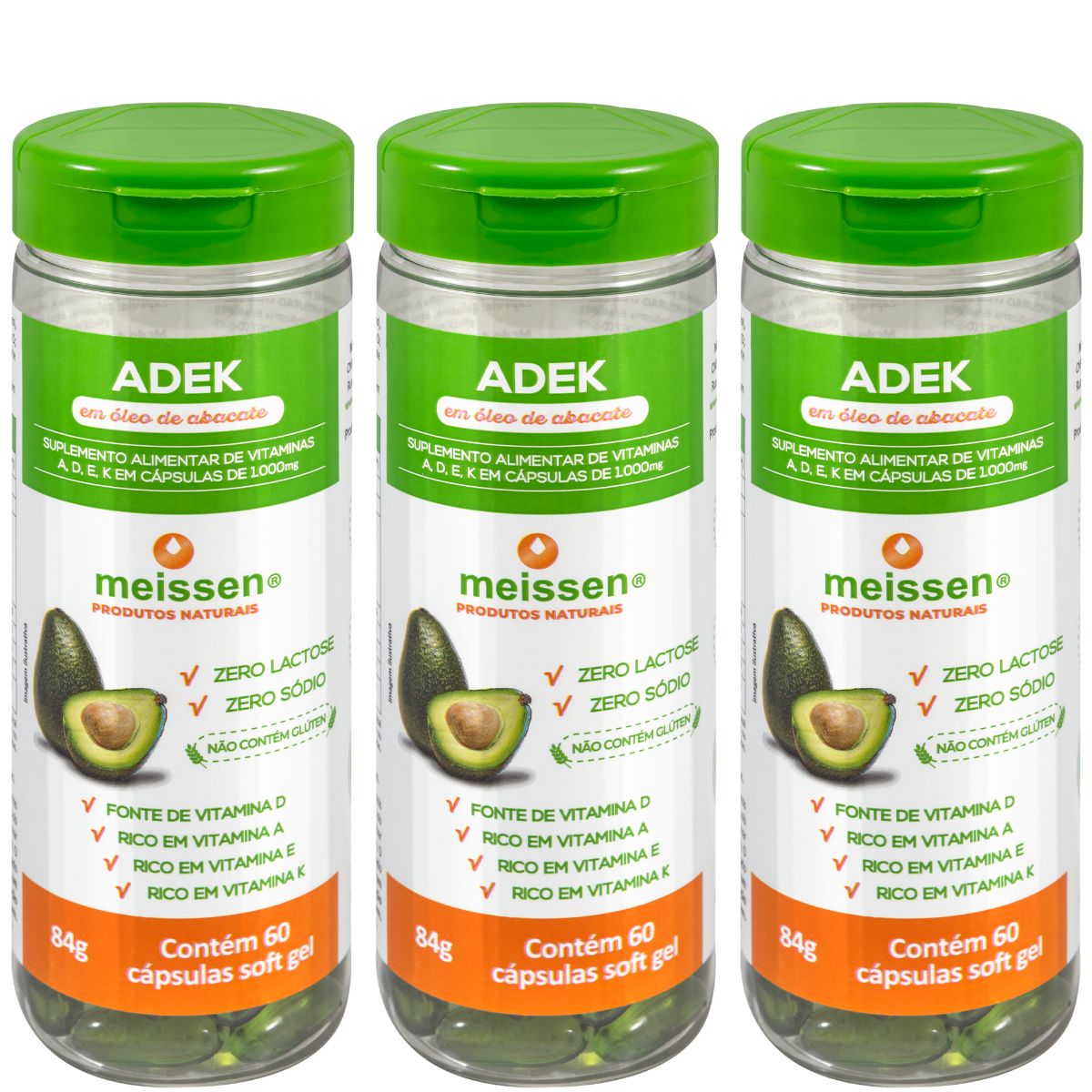 Kit 3 Adek Óleo de Abacate Com Vitaminas 1000mg 60 Cápsulas - Meissen