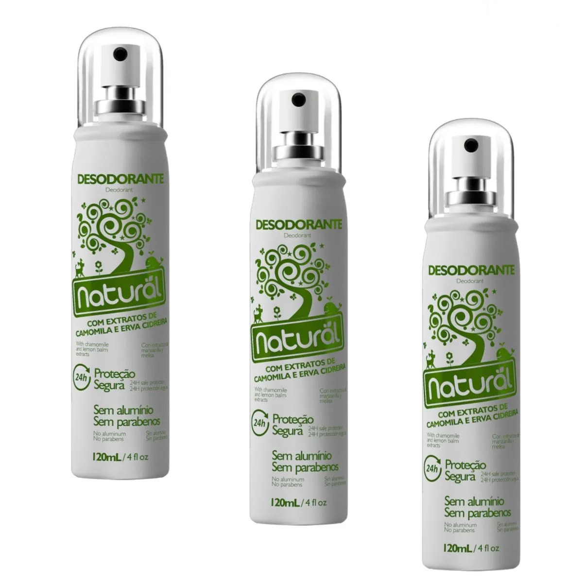 Kit 3 Desodorante Spray Suavetex Orgânico Natural Camomila e Erva Cidreira 120ml
