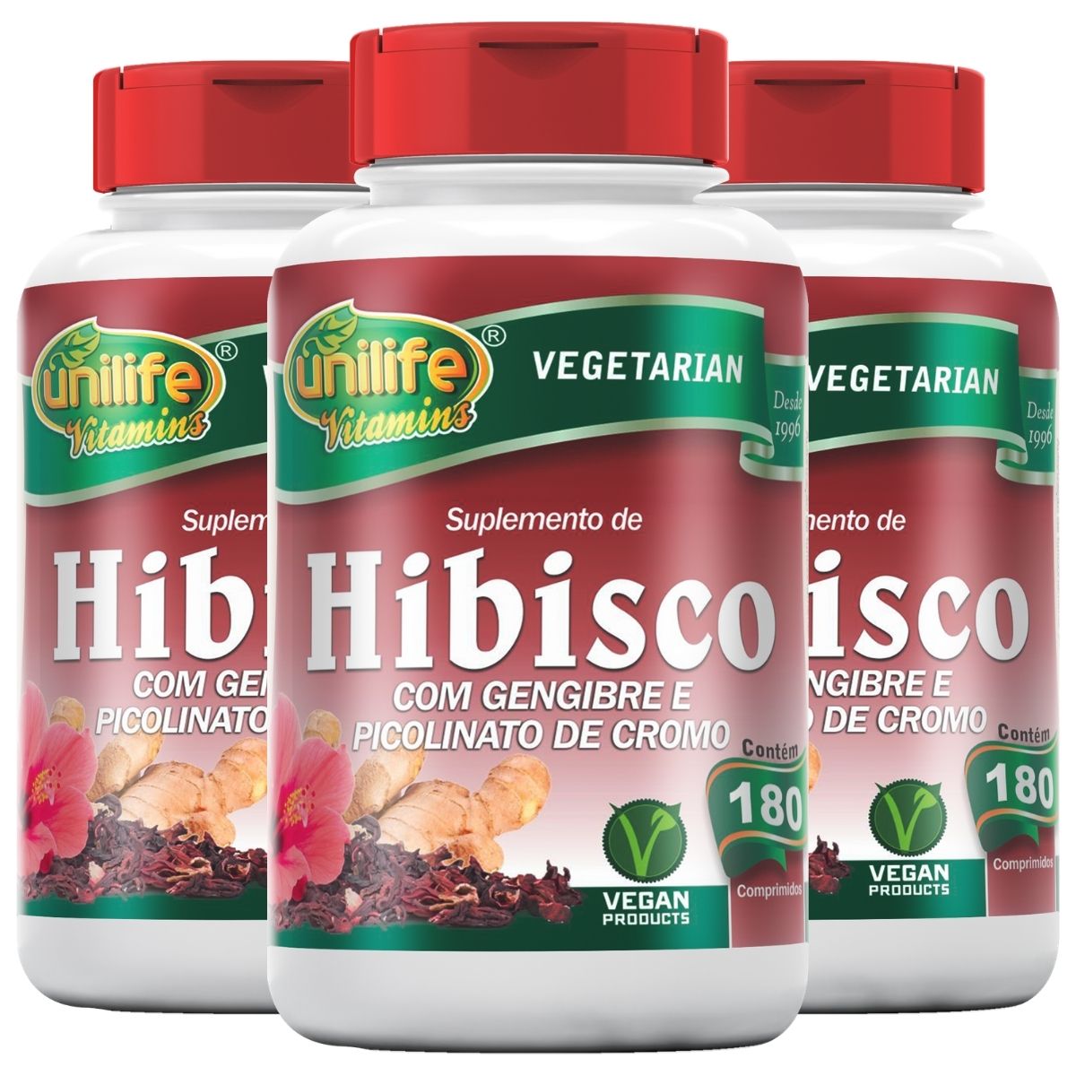 Kit 3 Hibisco Com Gengibre Unilife - 500mg 180 Comprimidos 
