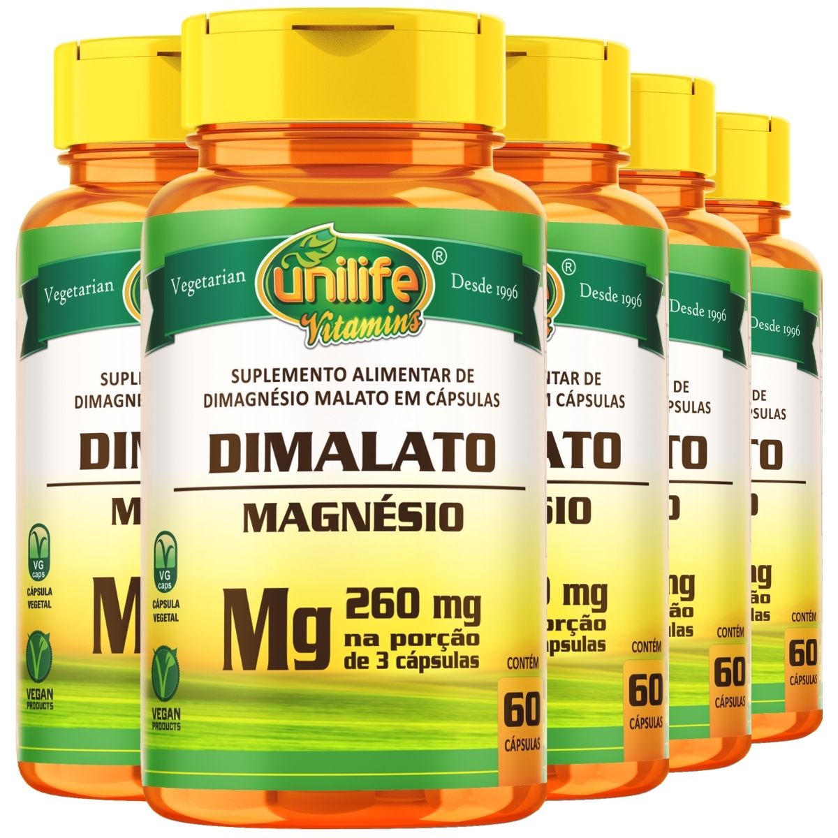 Kit 5 Magnésio Dimalato Unilife - 60 Cápsulas 700mg