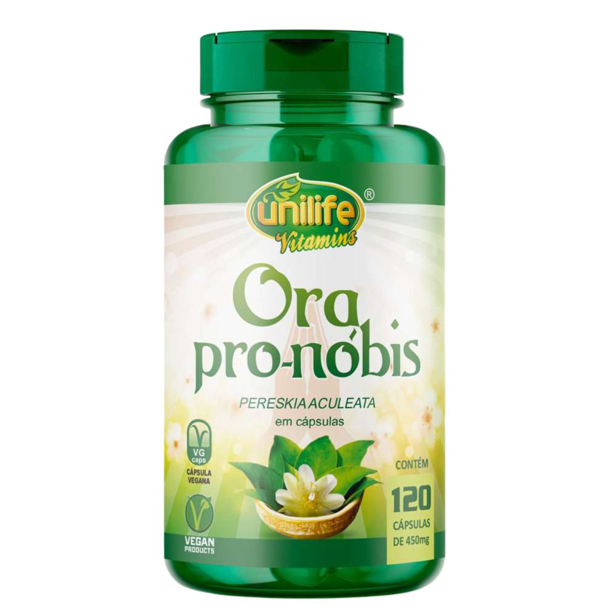 Ora Pro-Nóbis Pereskia Aculeta 120 Cápsulas 450 mg - Unilife