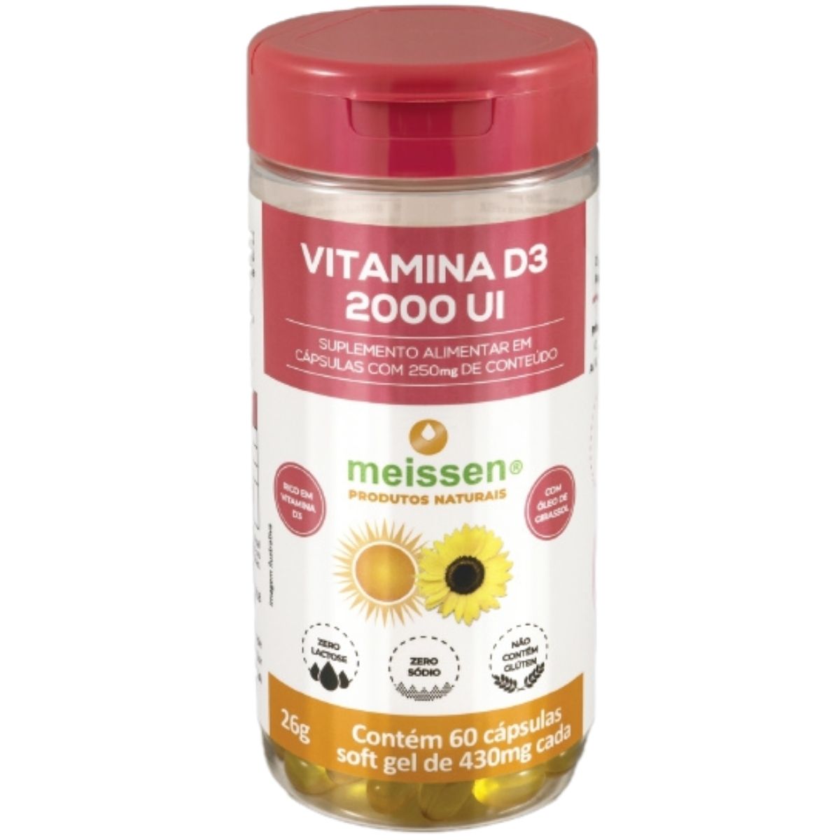 Vitamina D3 Colecalciferol 2000 UI 60 Cápsulas 430mg - Meissen