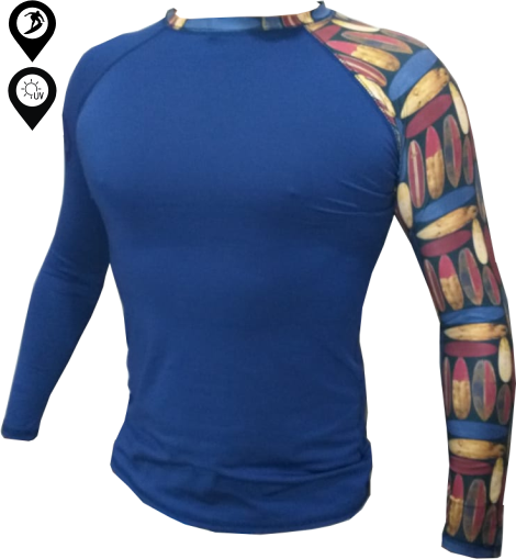 Camisa Lycra Manga Longa Pranchas Azul Proteção Solar UV UPF 50+