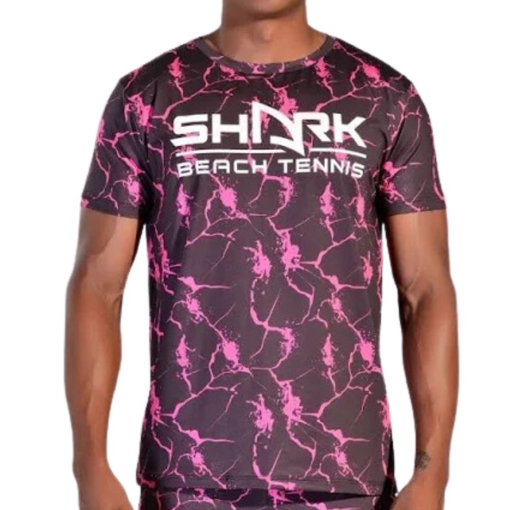 Camiseta Shark Masculina Sublimada Rosa Abstrato