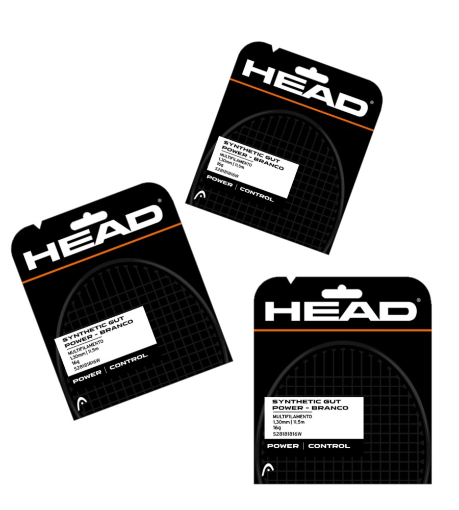 Cordas Head DLD Synthetic Gut Power 16 Branco - Kit com 3 Set´s - PROTENISTA