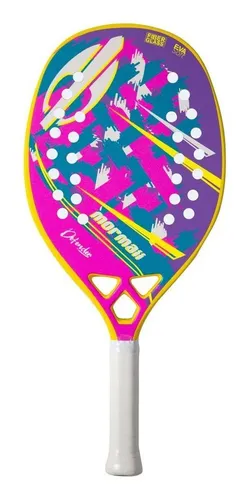 Raquete de Beach Tennis Mormaii Defender Amarela e Rosa + Fiber Glass