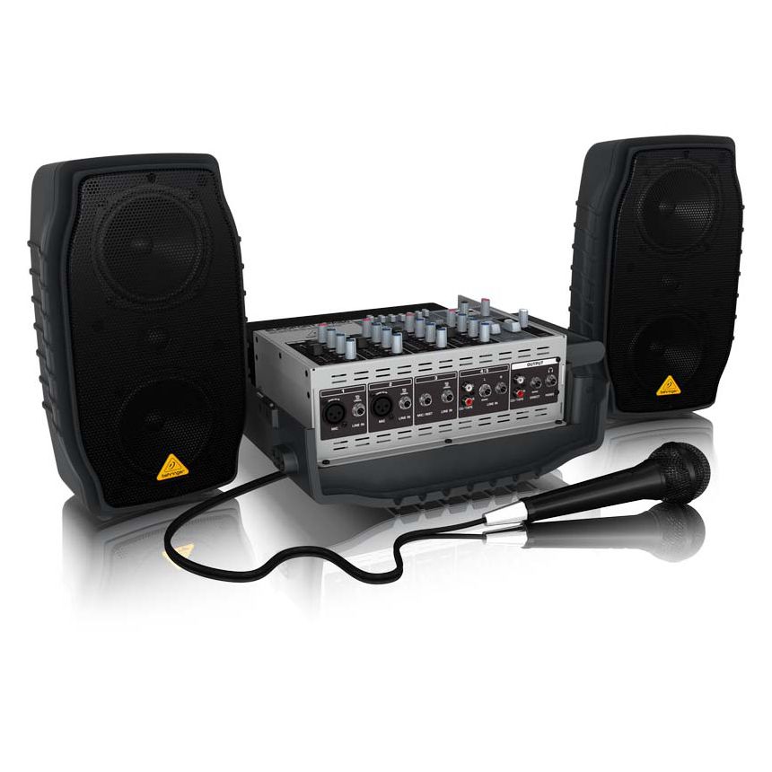 Kit Portátil Amplificador Behringer Europot EPA150 – Sistema PA com Mesa, 2 Caixas, Microfone e Cabos