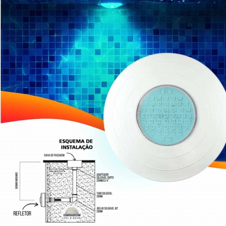 Refletor Power LED 15W ABS Frente Grande Iluminação para Piscina Nicho Antigo Cor da Luz Azul  - Brustec
