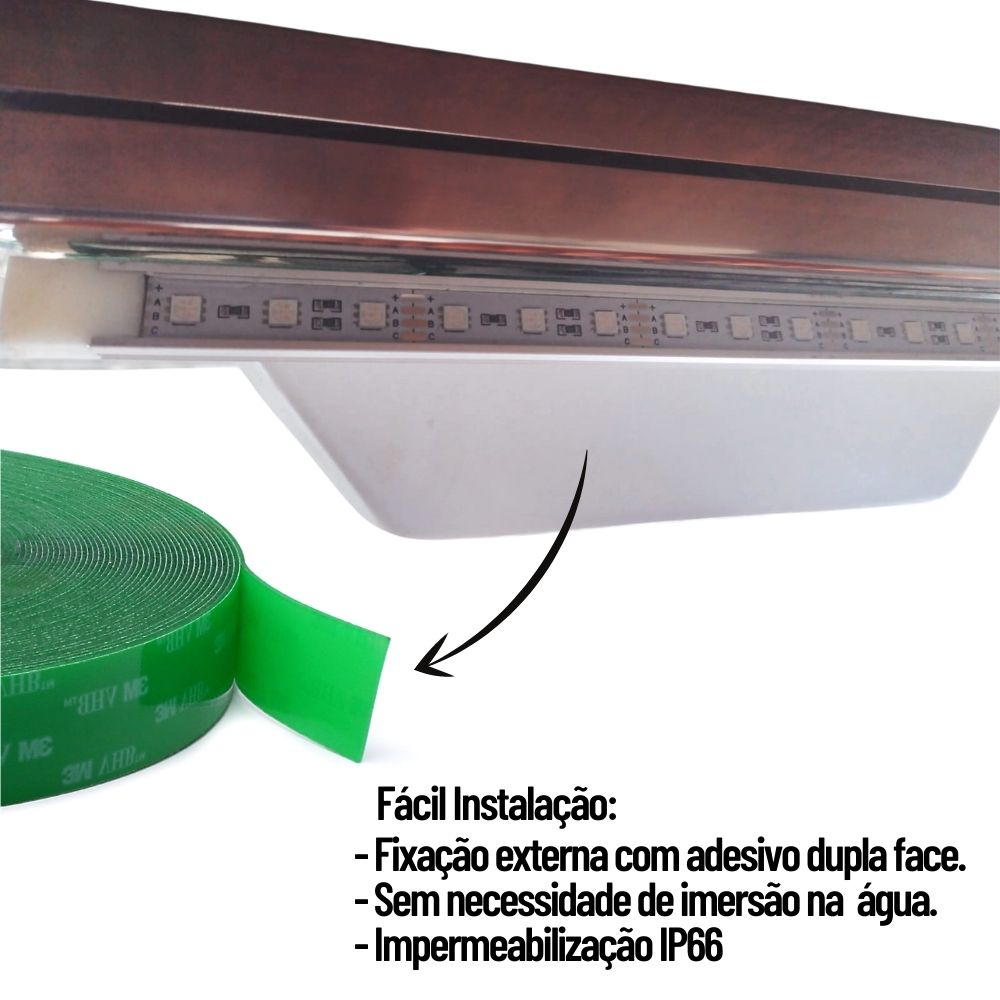 Cascata de Piscina 60cm de Embutir com Iluminação Led RGB e Controlador WiFi - Sol e Água Piscinas e Acessórios
