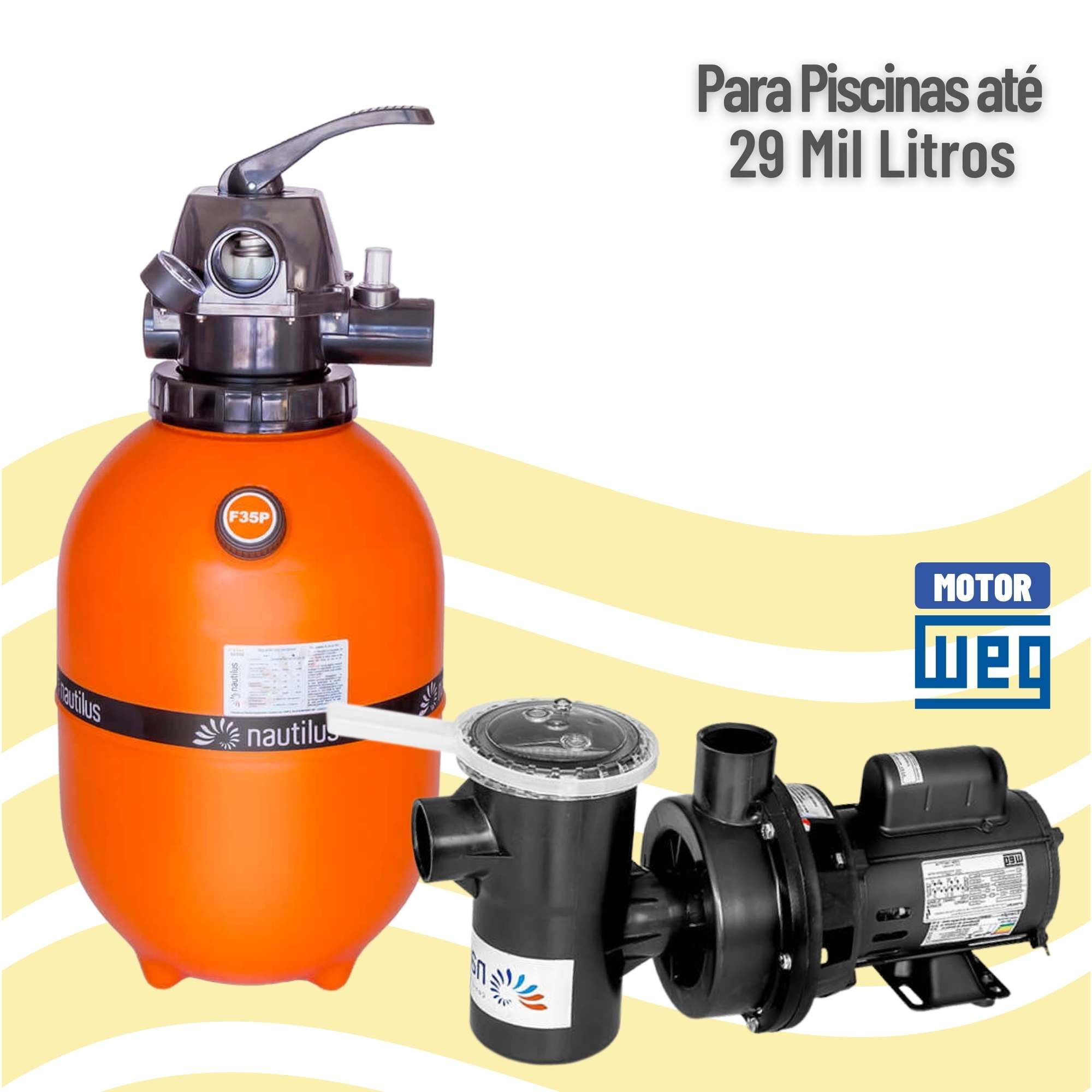 Conjunto Filtro e Motobomba 1/3cv para Piscina até 29 Mil Litros - Nautilus - Sol e Água Piscinas e Acessórios