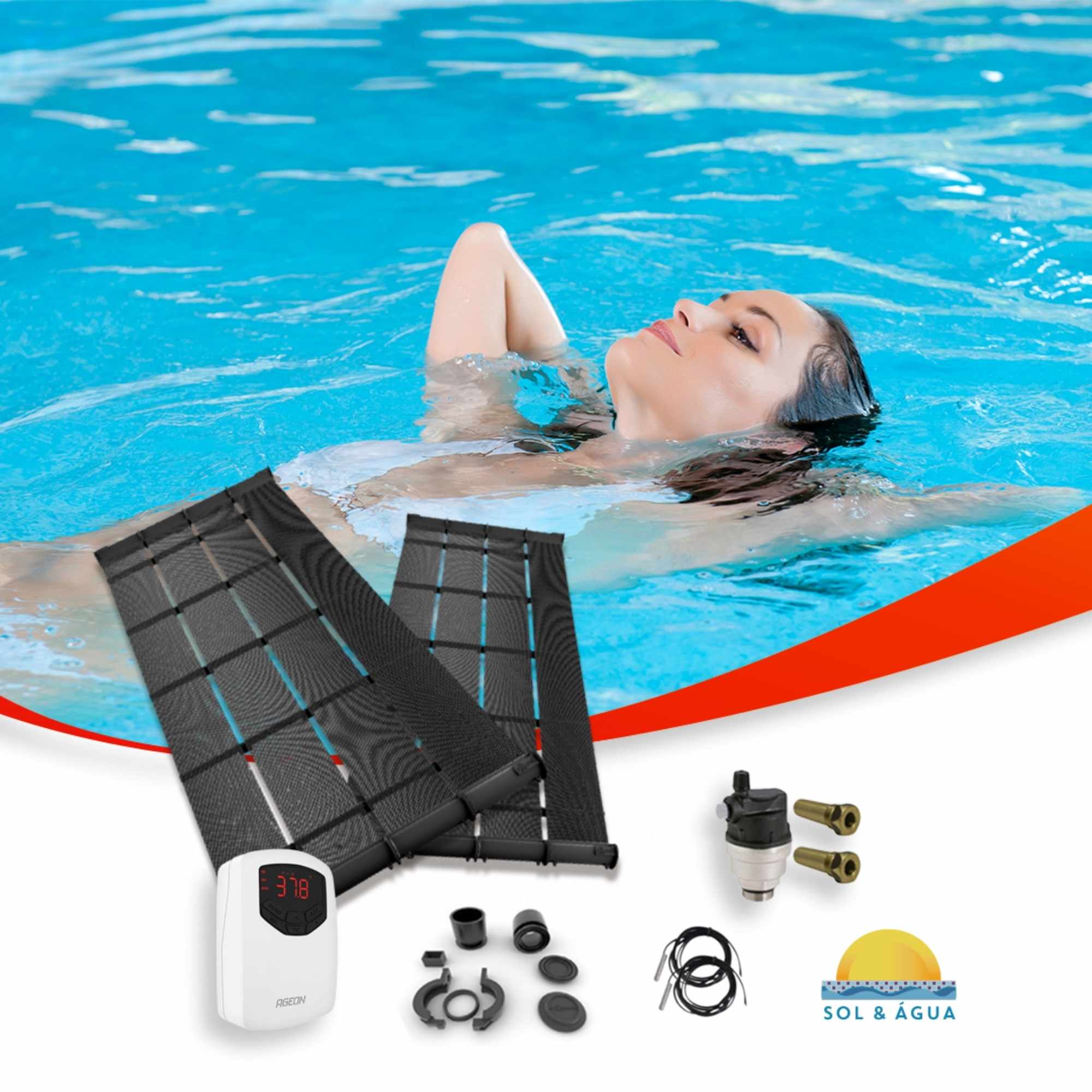 Kit Aquecedor Solar para Pisicnas de até 45m² ou até 60 mil Litros TekSol com Controlador de Temperatura Bivolt  - Sol e Água Piscinas e Acessórios