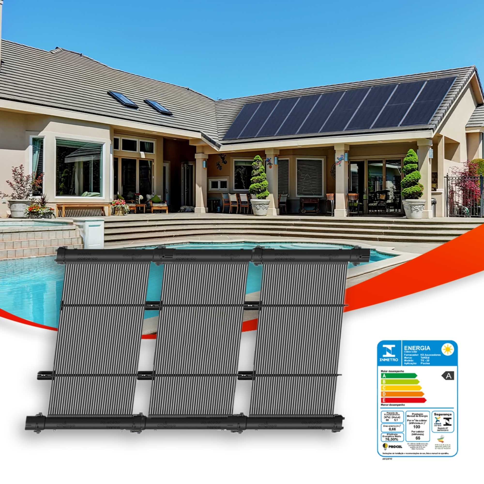 Kit Aquecedor Solar para Piscinas de até 18m²  ou 25 mil litros TekSol com Controlador Temperatura Bivolt  - Sol e Água Piscinas e Acessórios