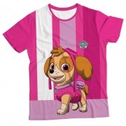 Camiseta Adulto Patrulha Canina Skye Rosa Listrado MC
