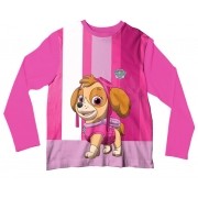 Camiseta Adulto Patrulha Canina Skye Rosa Listrado ML