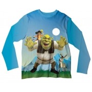Camiseta Adulto Shrek com Gato e Burro ML