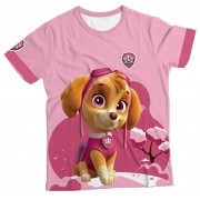Camiseta Adulto Skye Patrulha Canina Rosa MC