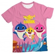 Camiseta Infantil Baby Shark Rosa MC