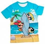 Camiseta Infantil Meninas Super Poderosas Surfistas MC