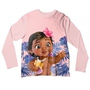 Camiseta Infantil Moana Bebe Rosa ML