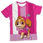 Camiseta Infantil Patrulha Canina Skye Rosa Listrado MC