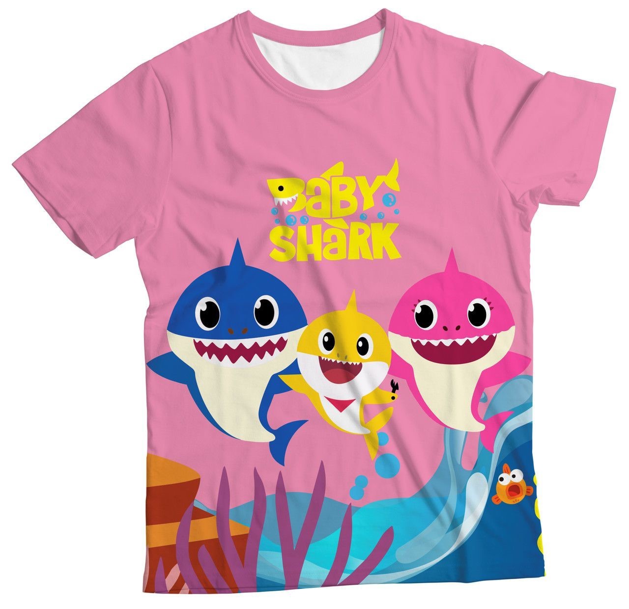 Camiseta Adulto Baby Shark Rosa MC