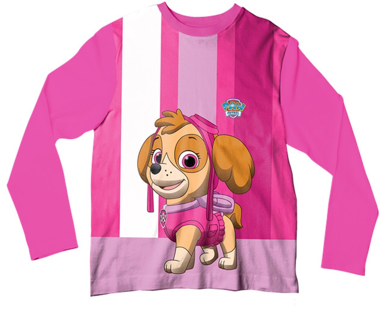 Camiseta Adulto Patrulha Canina Skye Rosa Listrado ML