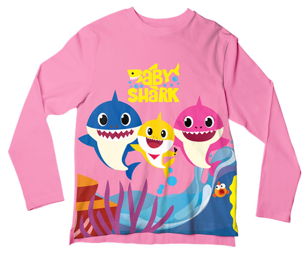 Camiseta Infantil Baby Shark Rosa ML