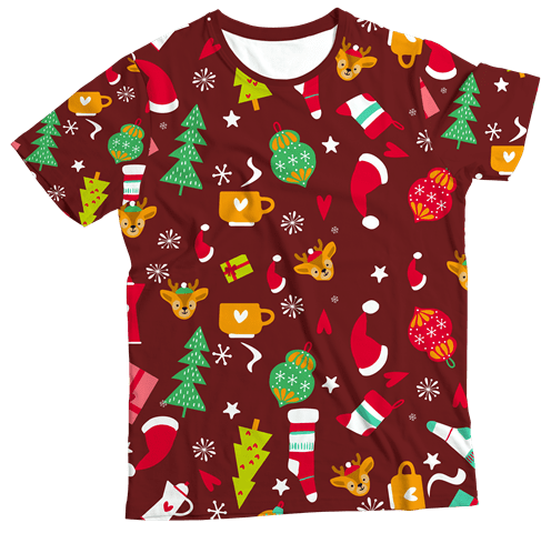 Camiseta Infantil Enfeites de Natal Vermelho MC