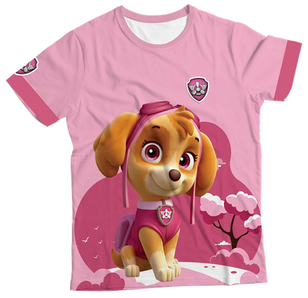 Camiseta Infantil Skye Patrulha Canina Rosa MC