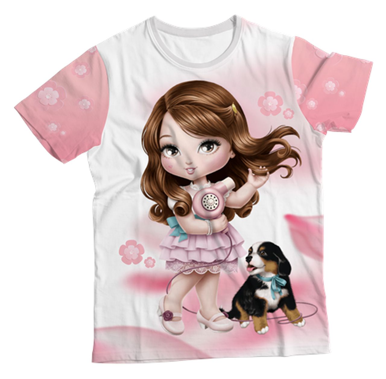 Camiseta Infantil Jolie Branca e Rosa MC