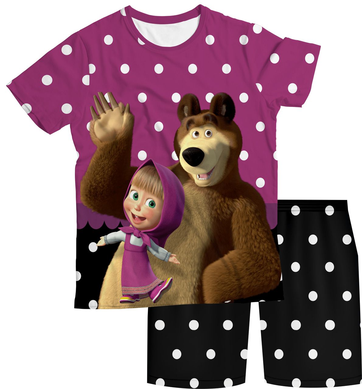 Pijama Adulto Masha e o Urso Roxa PJMC