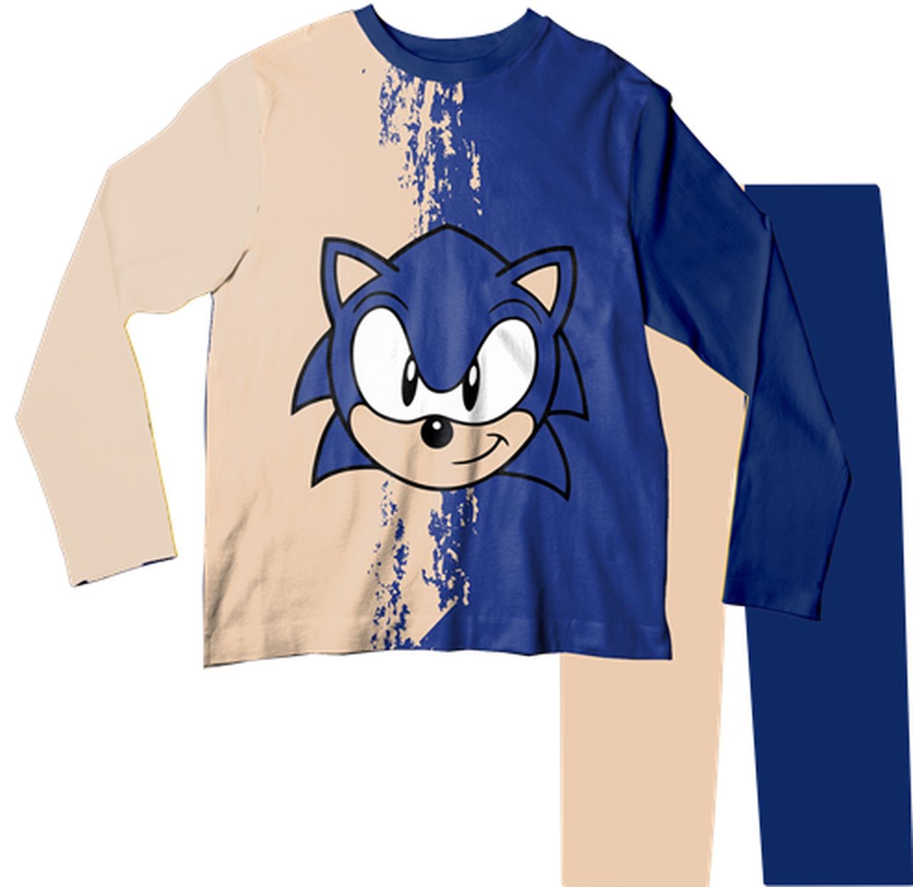 Pijama Adulto Sonic Bege e Azul PJML