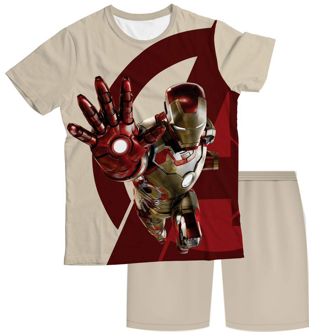 Pijama Infantil Homem de Ferro Bege e Vermelho PJMC