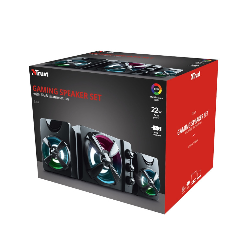 Caixa de Som Gamer Trust Ziva 2.1 RGB - 11W RMS, P2 3.5mm