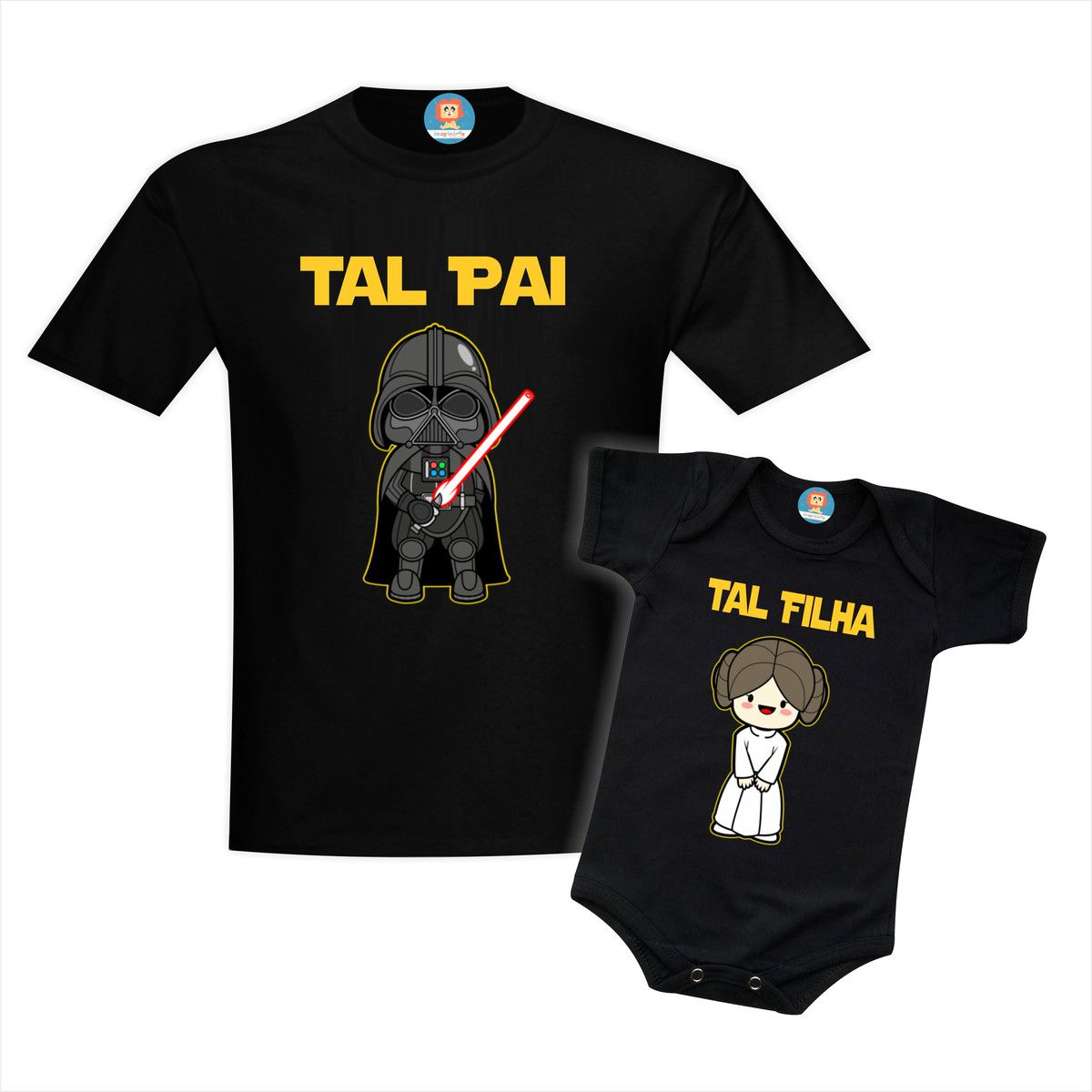 Camiseta e Roupinha de Bebê Star Wars Tal Pai Darth Vader e Tal Filha Princesa Leia