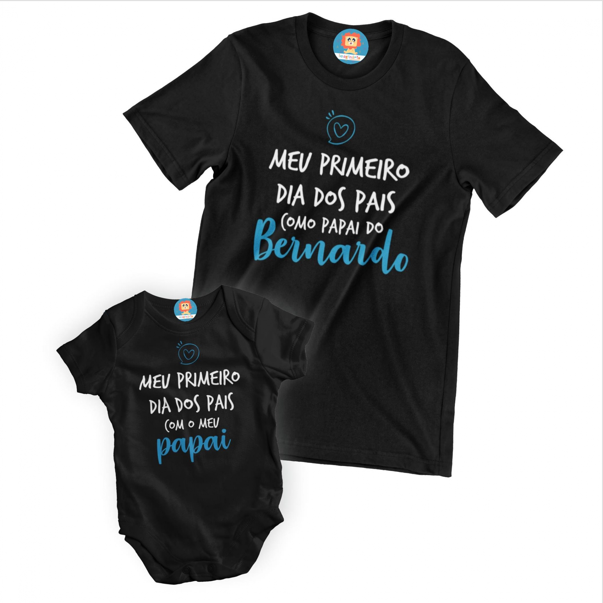 Kit Camiseta e Body de Bebê meu Primeiro Dia dos Pais Coração - Menino