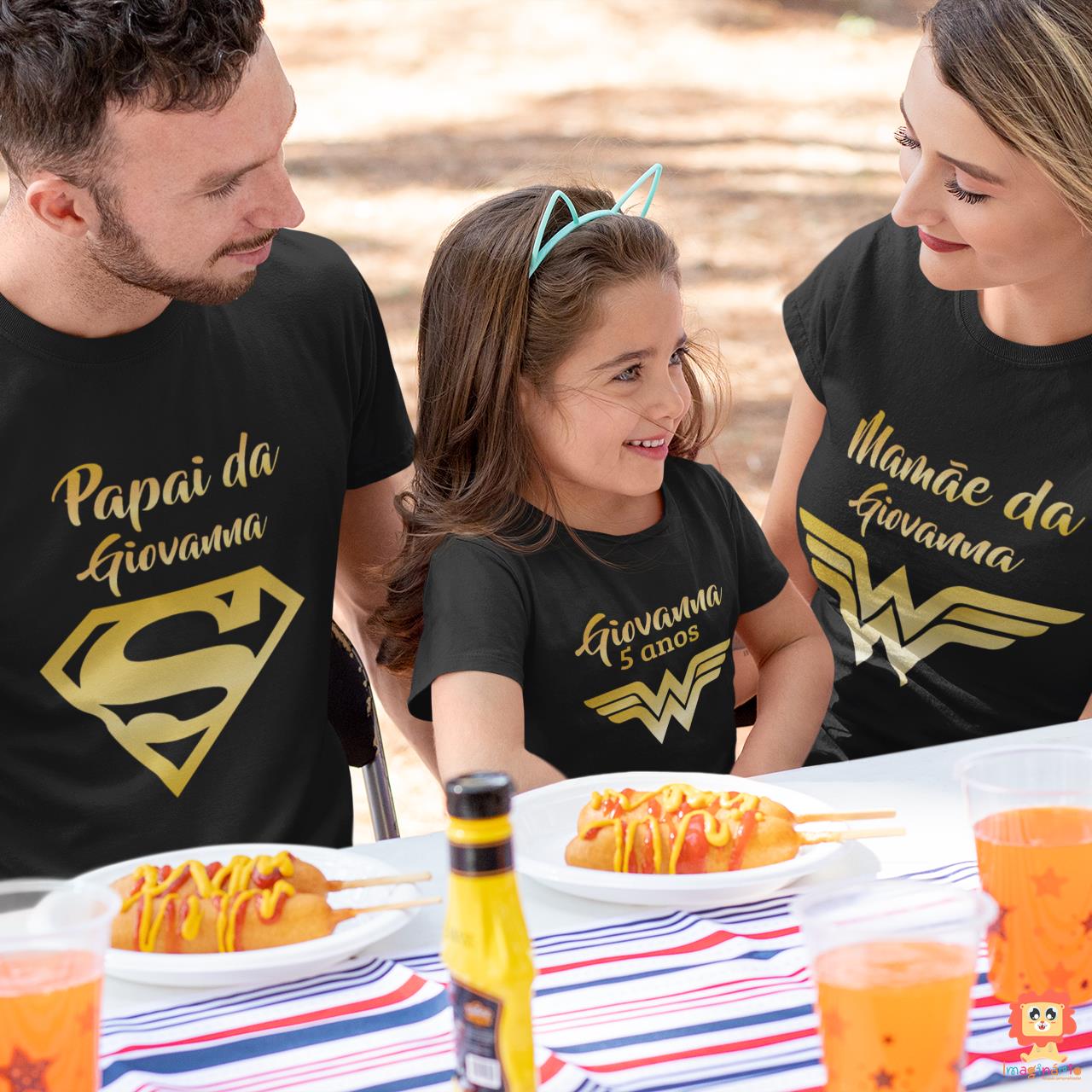 Kit Camisetas Família Mulher Maravilha Ouro