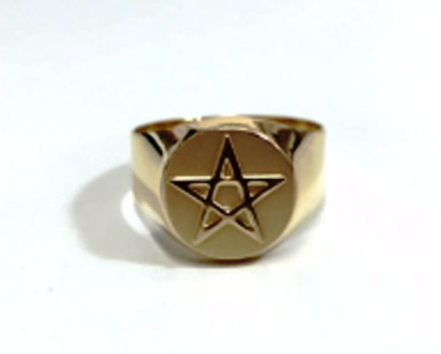 Anel Pentagrama Estrela de Cinco Pontas Ouro 18k Teor 750 Redondo Grande K6.5