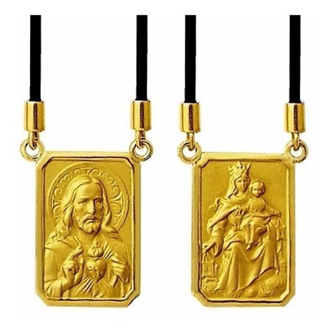 Escapulario Grande Estamparia Italiana Medalha 2cm Dupla Face Ouro 18k k470