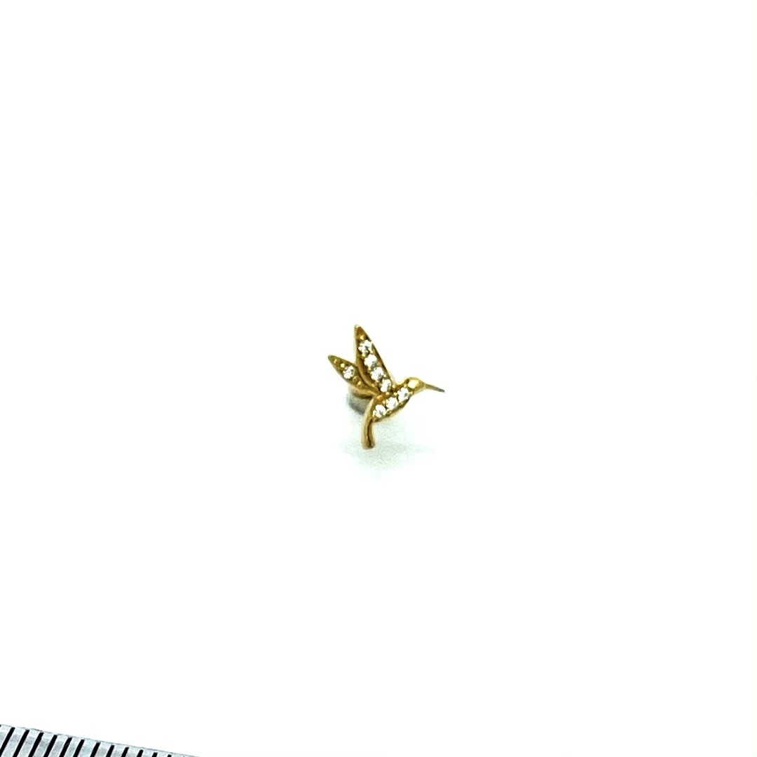 Ouro 18k Piercing Beija Flor com Pedras Cartilagem Hook Helix Tragus Orelha FCO302K060