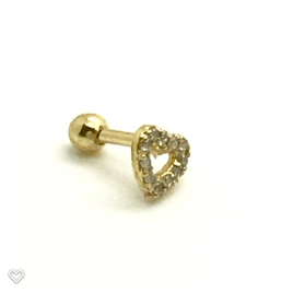 Ouro 18k Piercing Coração Pedra Cartilagem Tragus Orelha CO86K065