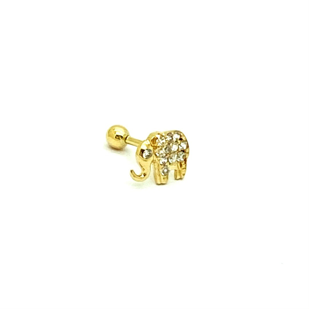 Ouro 18k Piercing Elefante com Pedras Cartilagem Hook Helix Tragus Orelha FELEK060
