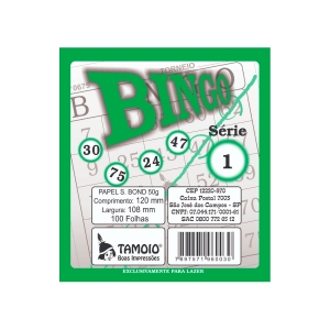 Bingo Verde, 100 Folha, Contém 15 Unidades, Tamoio - 06003