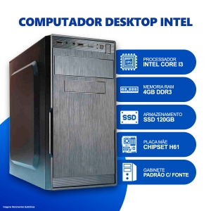 Computador Desktop, Intel Core I3 3º Geração, 4GB RAM, SSD 120GB, HDMI