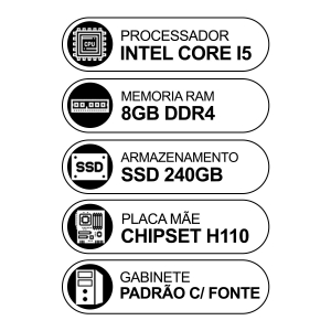 Computador Desktop, Intel Core I5 6º Geração, 8GB RAM DDR4, SSD 240GB, HDMI