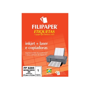 Etiqueta Inkjet+Laser FP 6285, 279,4x215,9mm, 1 ETIQ. POR FL./ 25 ETIQ./ 25 FL./ Filipaper - 04418