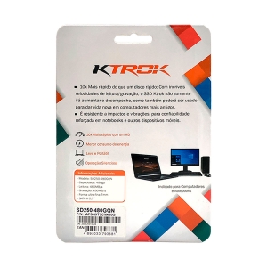 HD SSD 480GB KTROK SD250-480GQN, Leitura 480MB/s, Gravação 430 MB/s, 7mm, Sata III 2,5