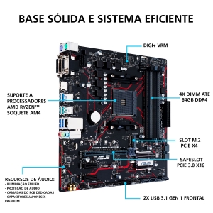 Placa Mãe Asus B450M-GAMING PRIME, AMD Socket AM4, DDR4, mATX